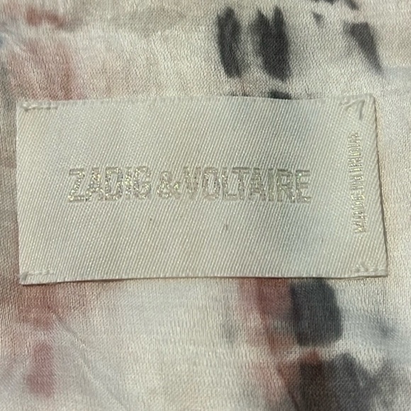 Zadig & Voltaire Satin Long Sleeve Tunic Blouse Top Size Medium White Pink Gray - Picture 7 of 10